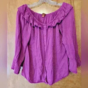 Scully Womens Pink Rayon Drapey Ruffle M Blouse